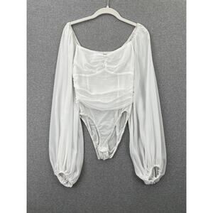 Princess Polly Balloon Sleeve Bodysuit Top Womens 4 White Chiffon Long Sleeve